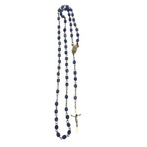 Blue Beaded Rosary Necklace Crucifix and Mary Centerpiece Christian Catholic‎